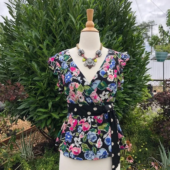 Anthropologie Odille silk Field of Fancy wrap blouse - Picture 1 of 5